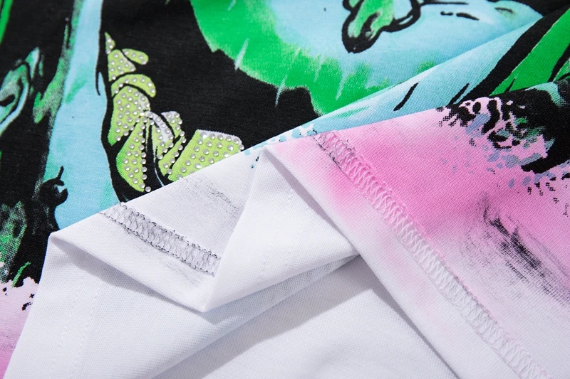 Monster-Schrei-Grafik-T-Shirt für Herren, Strass-Verzierung, Pink Tie-Dye, Oversized Punk Gothic Vintage Streetwear T-Shirt, Washed-Look – Detail 12
