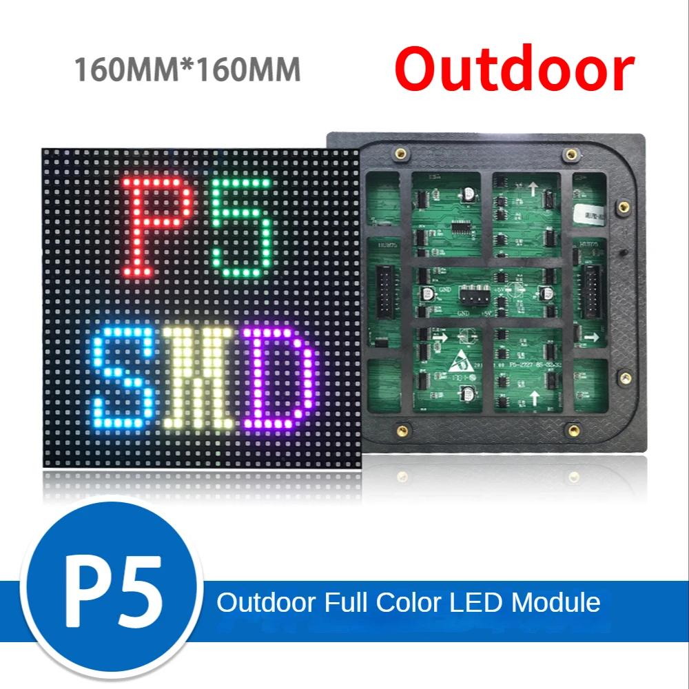 Módulos de painel de tela LED P5 ao ar livre, cores, SMD, RGB, 32 pixels, 1, 8 digitalização, 160mm x 160mm, 32 pixels