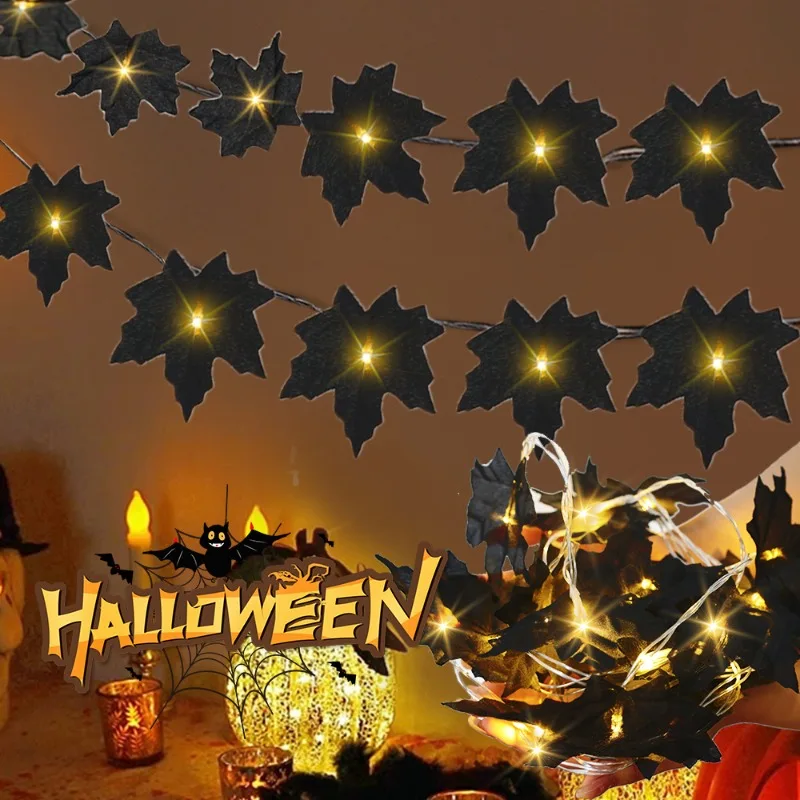 

Halloween Black Maple Leaf LED String Light Artificial Fairy String Lamp Garland Carnival Event Party DIY Halloween Decor Props