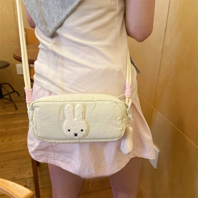 

New Kawaii Miffy Cartoon Milk White Crossbody Storage Bag Protects Camera Storage Bag Cute Makeup Bag Girl Gift