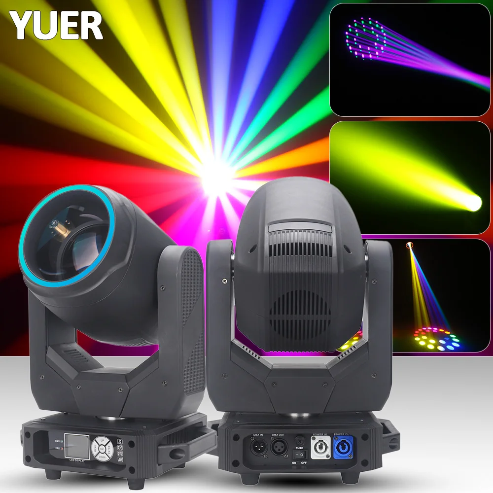 

YUER 2PCS LED 200W Beam Spot Frost Focus Effect DMX DJ Disco Stage Moving Head Lighting Клубное шоу Крытый концерт с кольцом отверстия