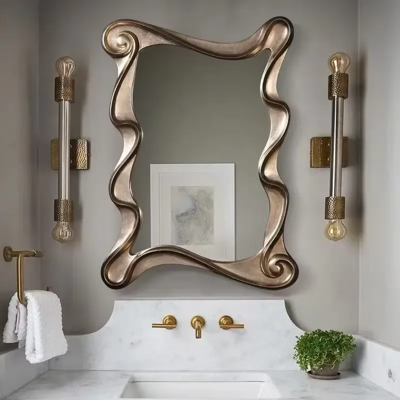 70x90cm Elegant Bathroom Vanity Art Wall Mirror Hanging Decorative Mirror for Home Interior Design