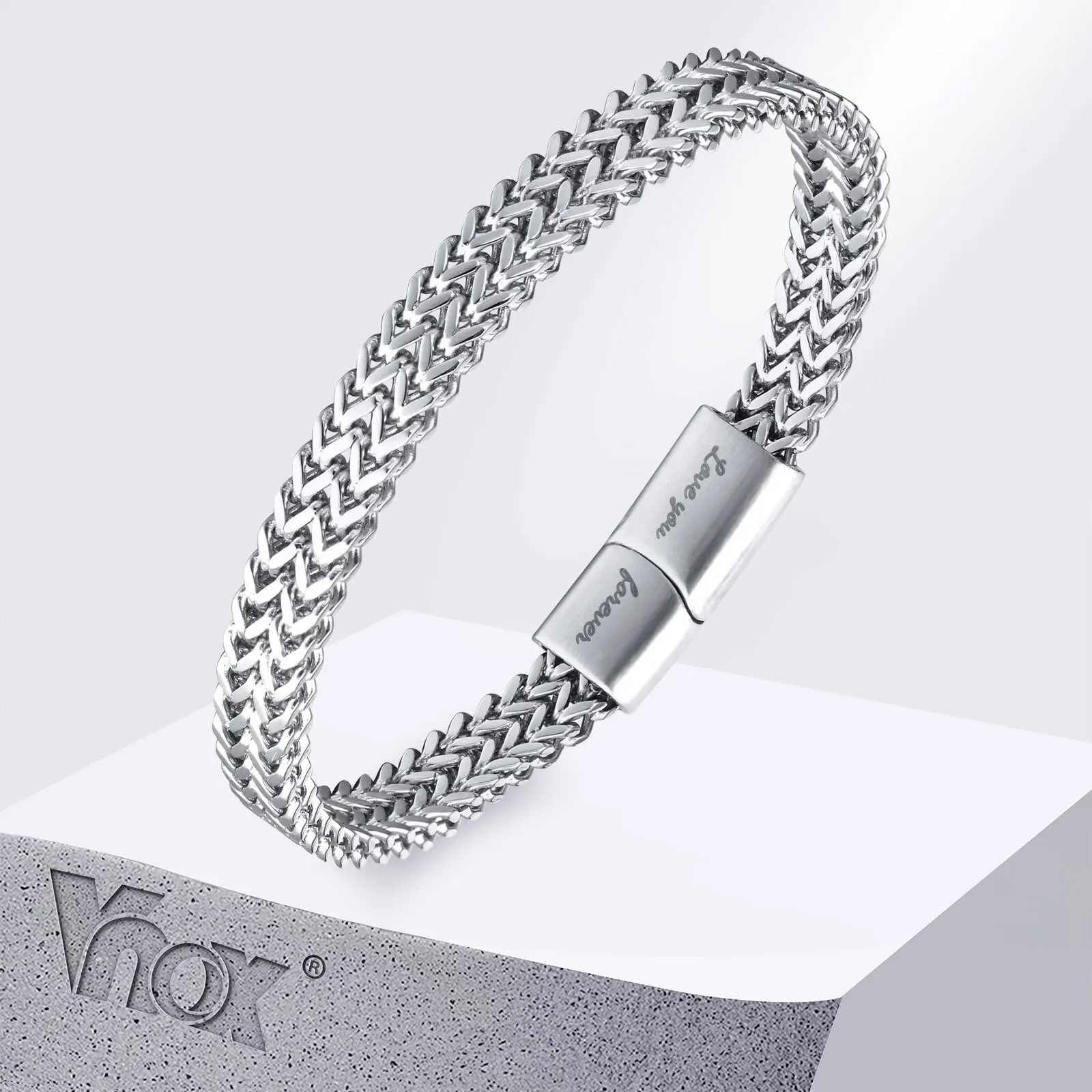 ‌Vnox 6mm Wide Stainless Steel Curb Chain Bracelet for Men, Heavy Duty Cuban Link Magnetic Clasp Wristband, Punk Style Jewelry