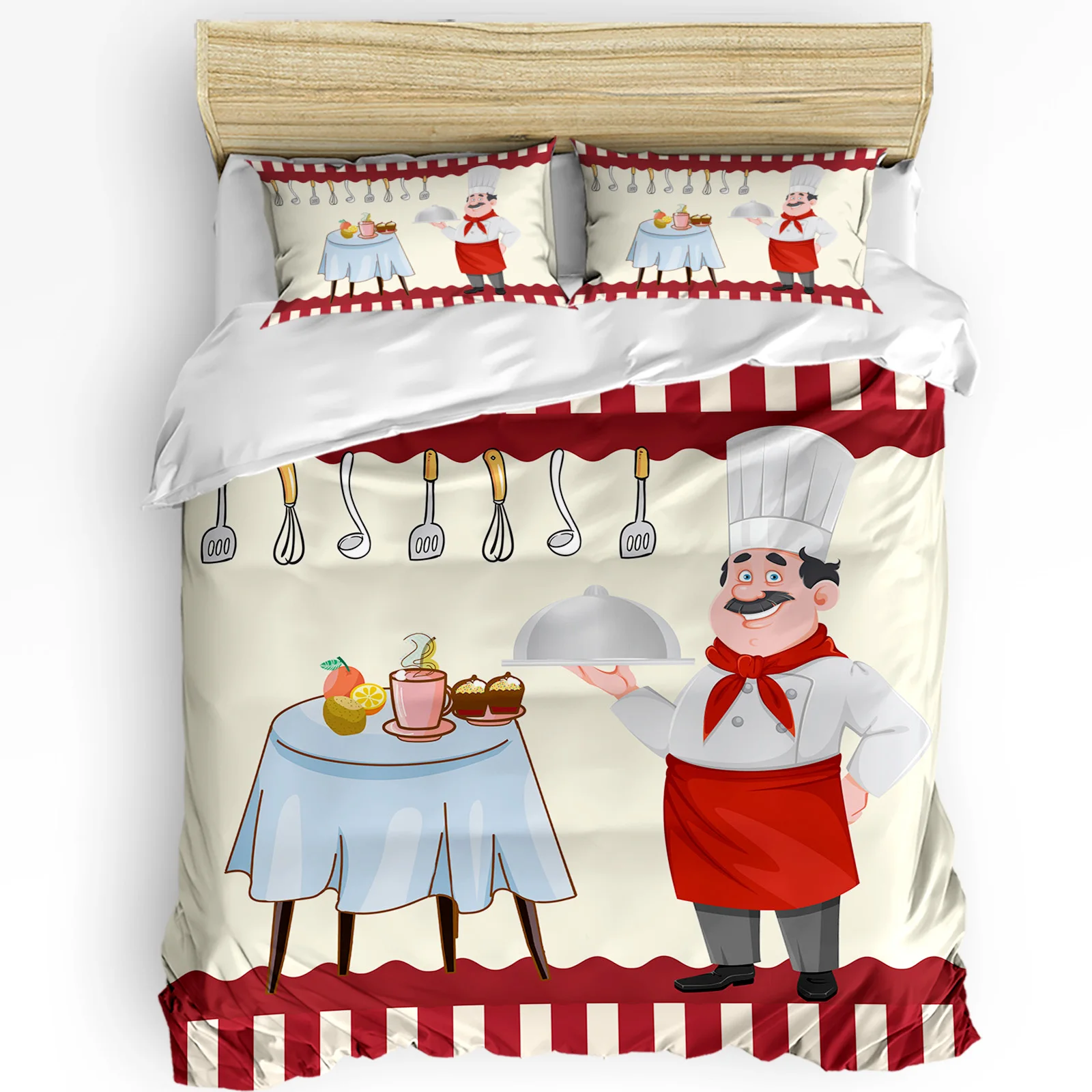 Chef Kitchen Gourmet Knife And Fork 3pcs Duvet Cover Set Pillow Case Bedroom Single Double Bed Comforter Bedding Set Quilt Cover