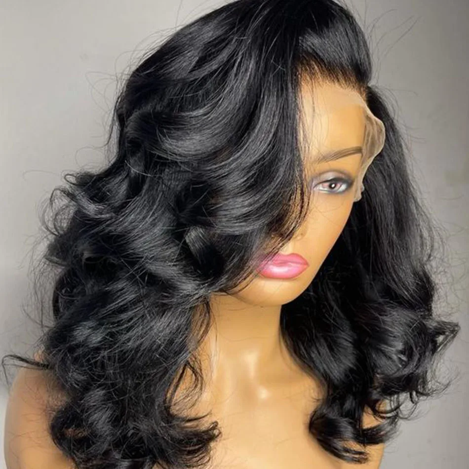 Perruques Bob Lace Closure Wig Body Wave naturelles, perruques Bob courtes, perruques Lace Wigs pour femmes noires, pré-plumées, bouclées en bateau, densité 200%, 8-16