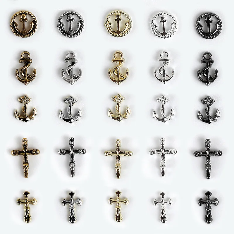 

20PCS Retro 3D Nail Art Cross Charms The Crucifix Anchor Accessories Alloy Parts For Manicure Decor Nails Decoration Supplies