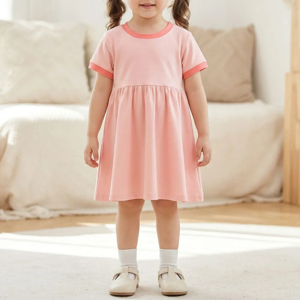 2026 Sommer Baby Mädchen Mode A-Linien-Kleid Kinder O-Ausschnitt Kurzarm T-Shirt-Kleid Baby Mädchen Freizeitkleider Strandkleidung Neu