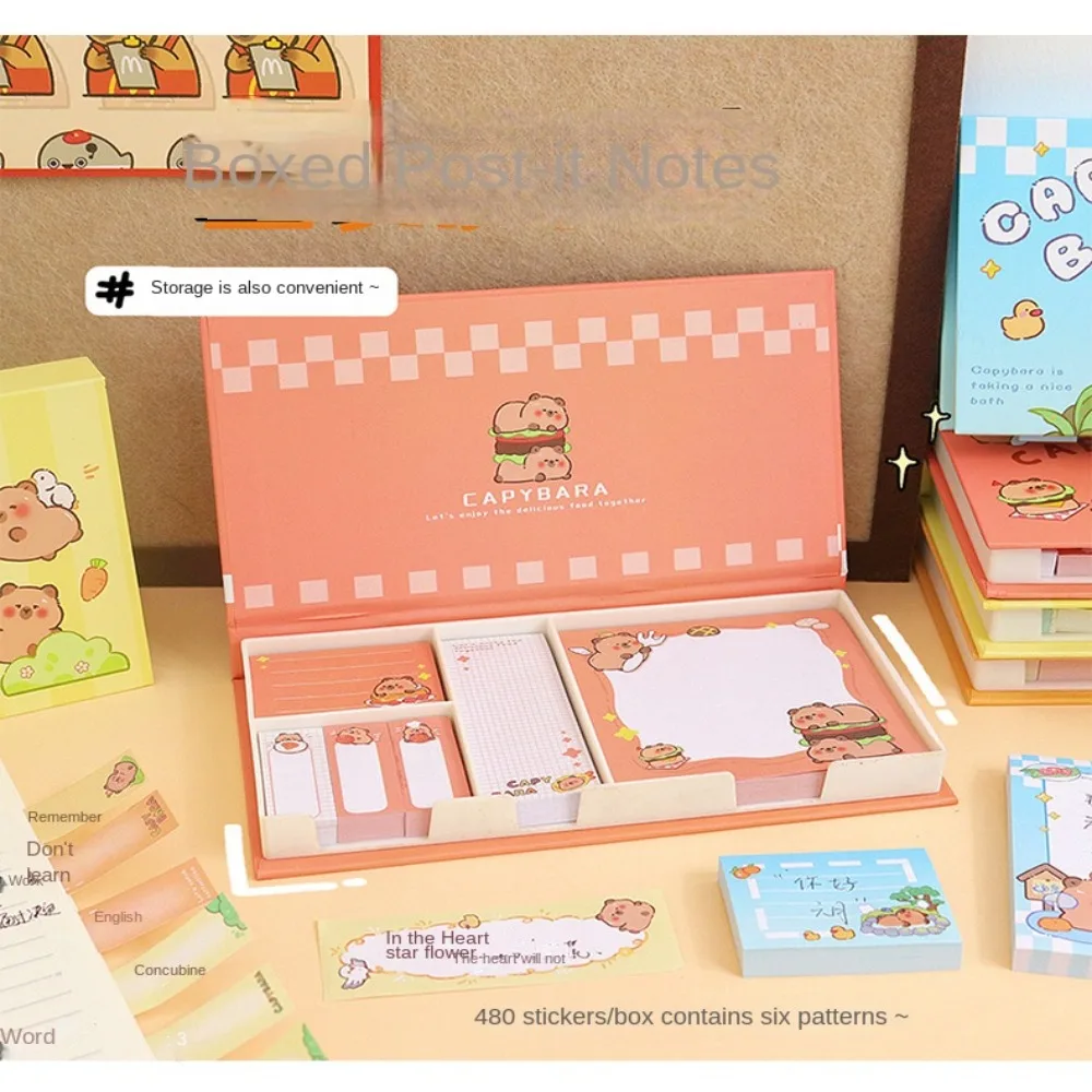 Cute Kawaii Capybara Sticky Notes, Bloco de notas, Auto-Stick, Adesivo, Memo Pads, Diário, Animal dos desenhos animados, Bookmark