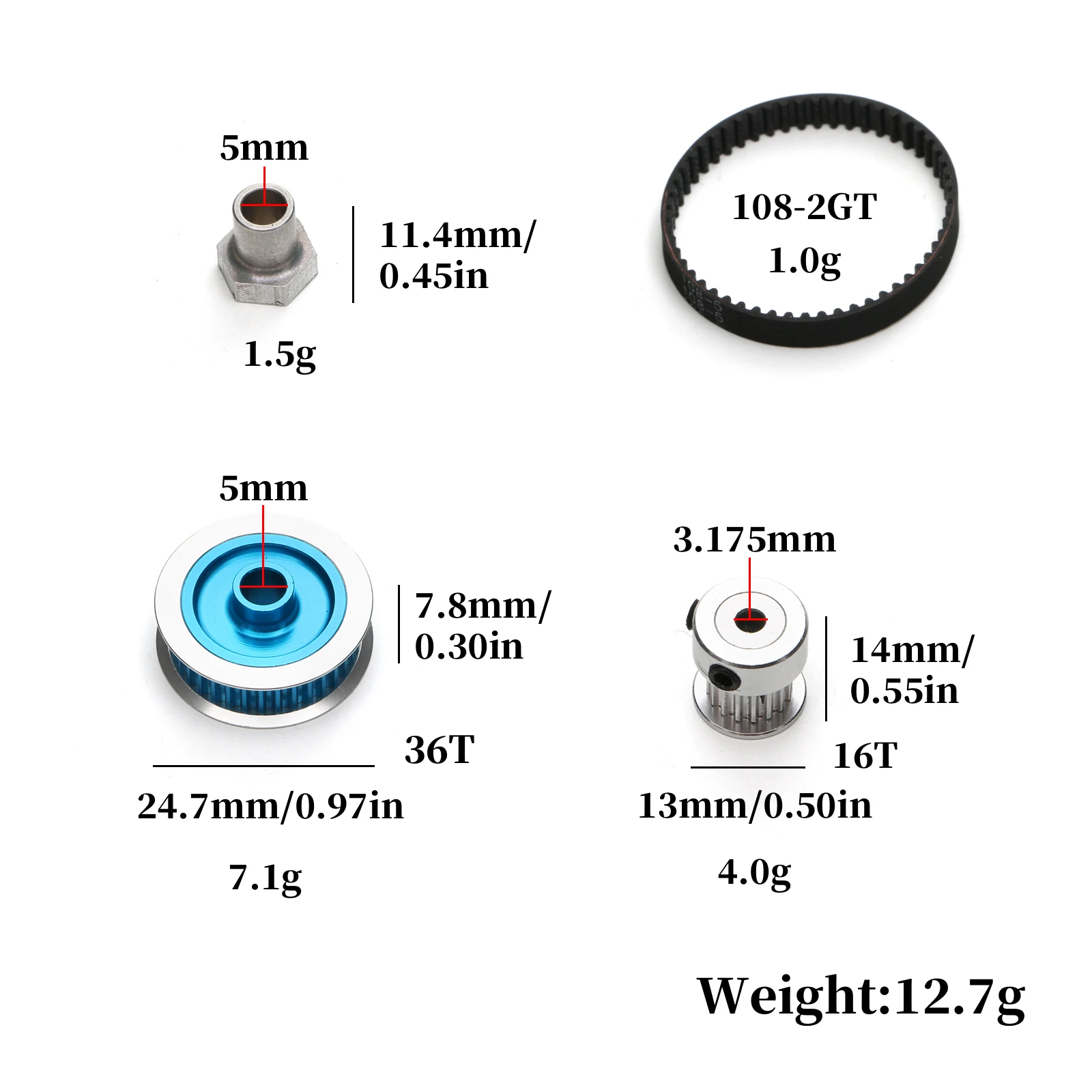 Low Noise TAMIYA TT02 16T 36T Belt Drive Gears Transmission System DIY Modify Parts for Tamiya TT-02 Series 1/10 RC Car