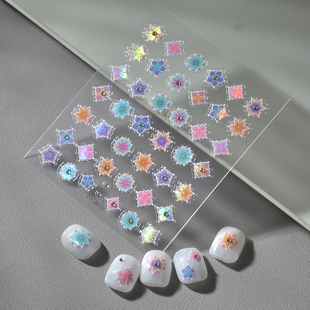 1pc Nail Art Colorful Flower Sticker Customized Design Sheet Nail Art Decoration CO-136