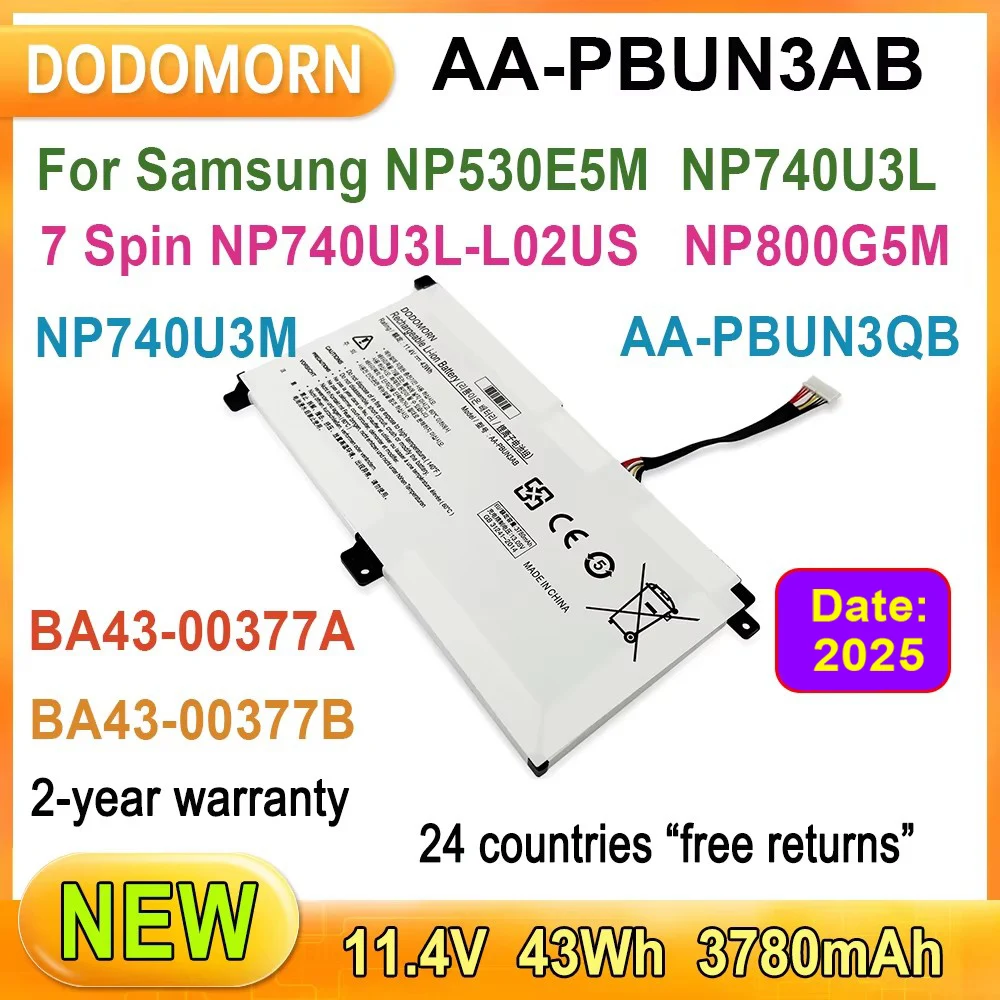 NEW AA-PBUN3AB Laptop Battery For Samsung 500R5M NT501R 300E5K NP740U3L-L02US NP740U3L NP530E5M NP740U5L 8500GM 3780mAh 43Wh