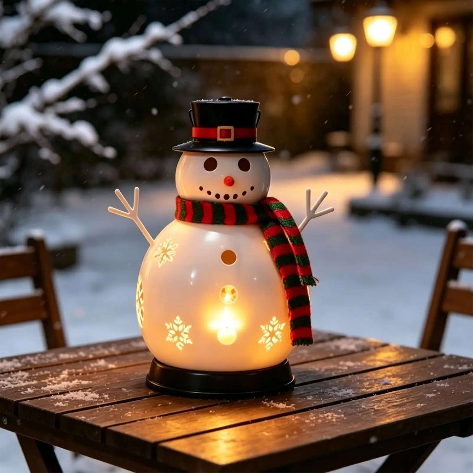 Christmas Snowman Candle Light Metal Snowman Lighted Snowman Figurine Ornament Led Flameless Christmas Display Decor For Office