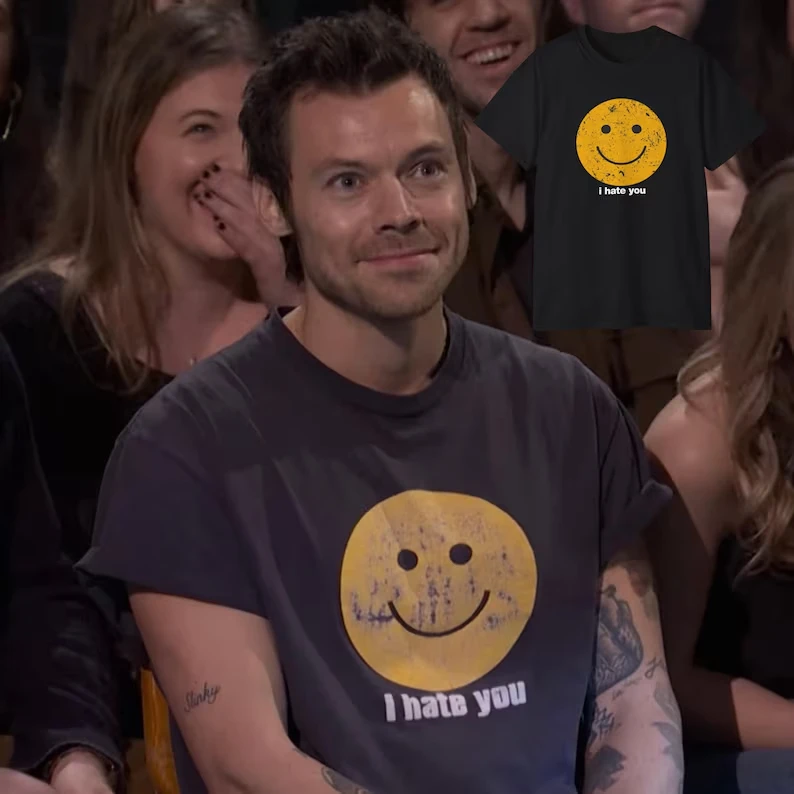 Distressed Smiley Face I Hate You T-shirt Humor Funny Sarcastic Tee Vintage Style Cotton T-shirt Men Women Harajuku Y2K Tee Tops
