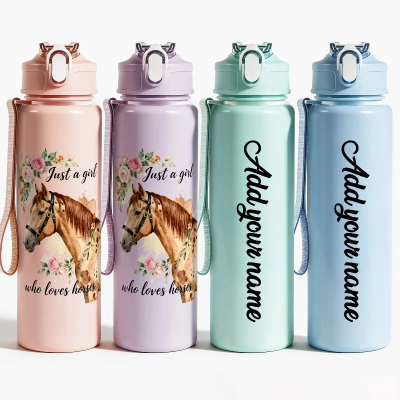 750ml Custom Name Equestrian Enthusiast Leakproof Sports Water Bottle for Hiking Cycling Gym School Ideal Gift for Mom Grandma