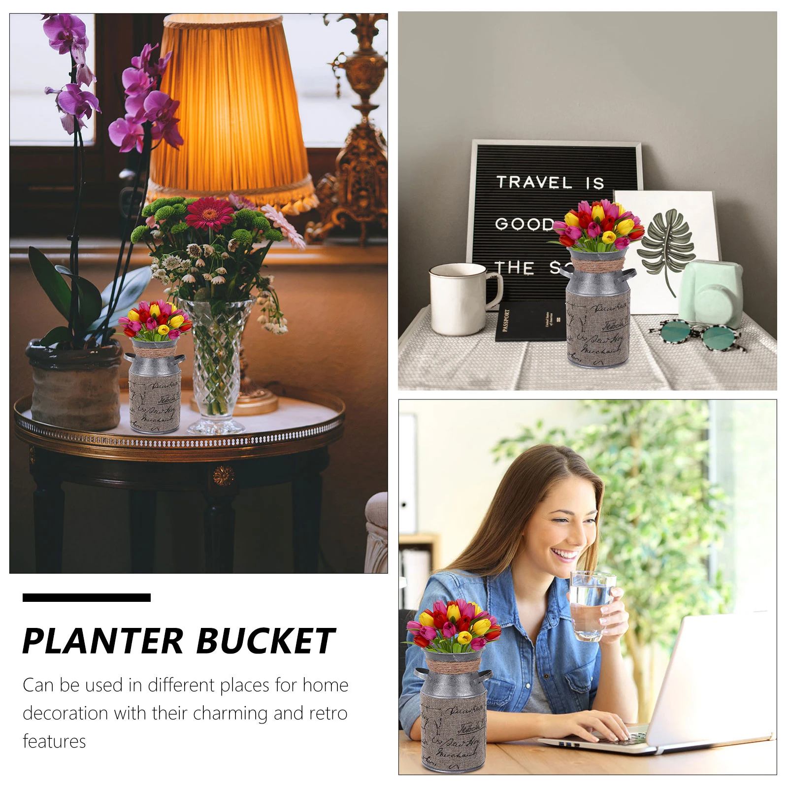 

1Pcs Iron Flower Bucket Retro Style Exquisite Home Decor Floral Arrangement Vase Artistic Gift Iron Flower Bucket