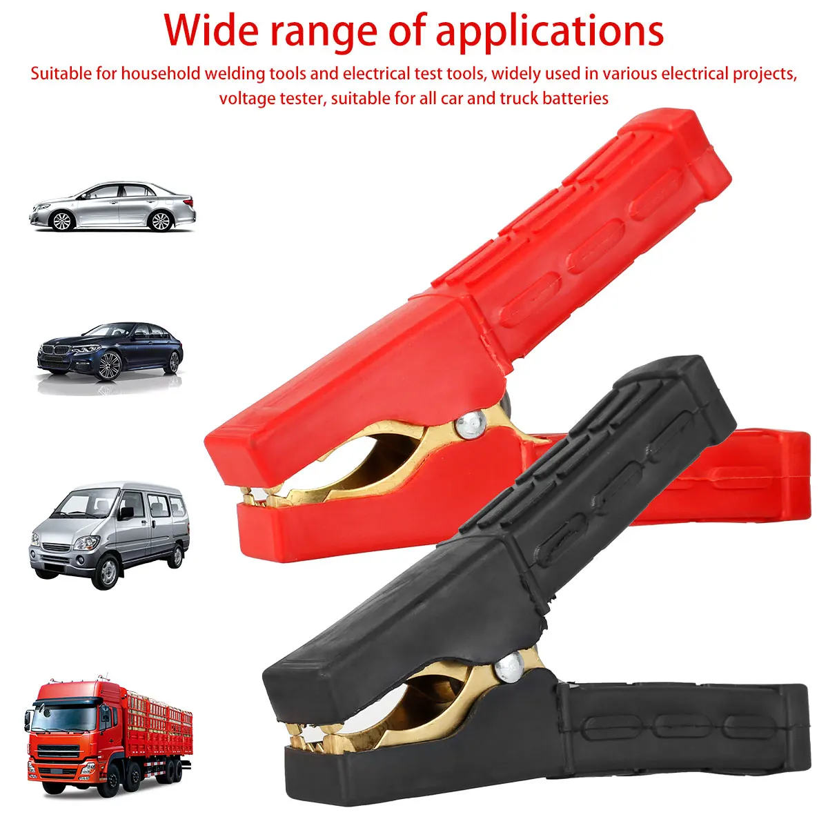 2Pcs 500-1000Amp Pure Copper Alligator Clips car Heavy Duty Battery Clamps Jump Lead Clip Insulated Full Protective