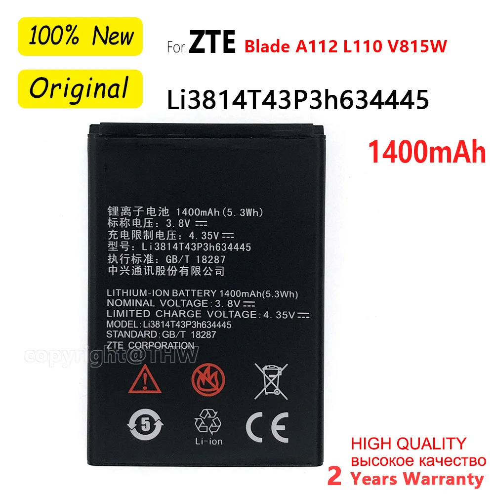 New 1400mAh Li3814T43P3h634445 Battery for ZTE Blade A112 L110 V815W High Quality Replacement Mobile Phone Batteries