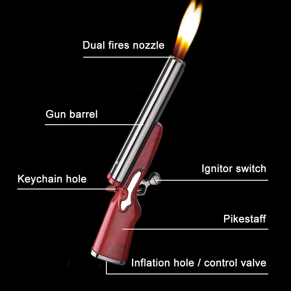 Outdoor metal double flame inflatable lighter windproof spray flame butane outdoor barbecue kitchen gas lighter men\'s gift