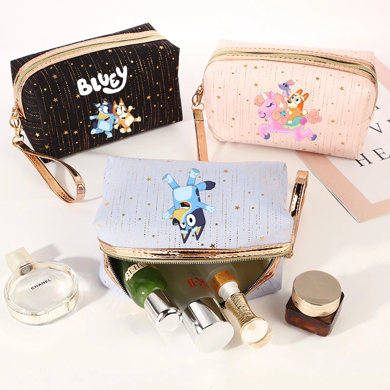 

Bluey Women Cosmetic Case Bags Girls Meteor Stamping Vogue Bingo Chilli Anime Female Portable Zipper Coin Makeup Toiletries Case