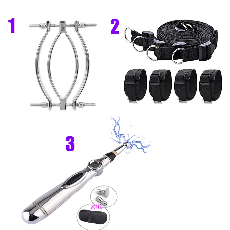 Sex Toys Kits Electric Shock Vagina Vibrator Labia Clip Clit Stimulator Bdsm Bondage Restraint Strap Nipple Clamp Mouth Gag SM