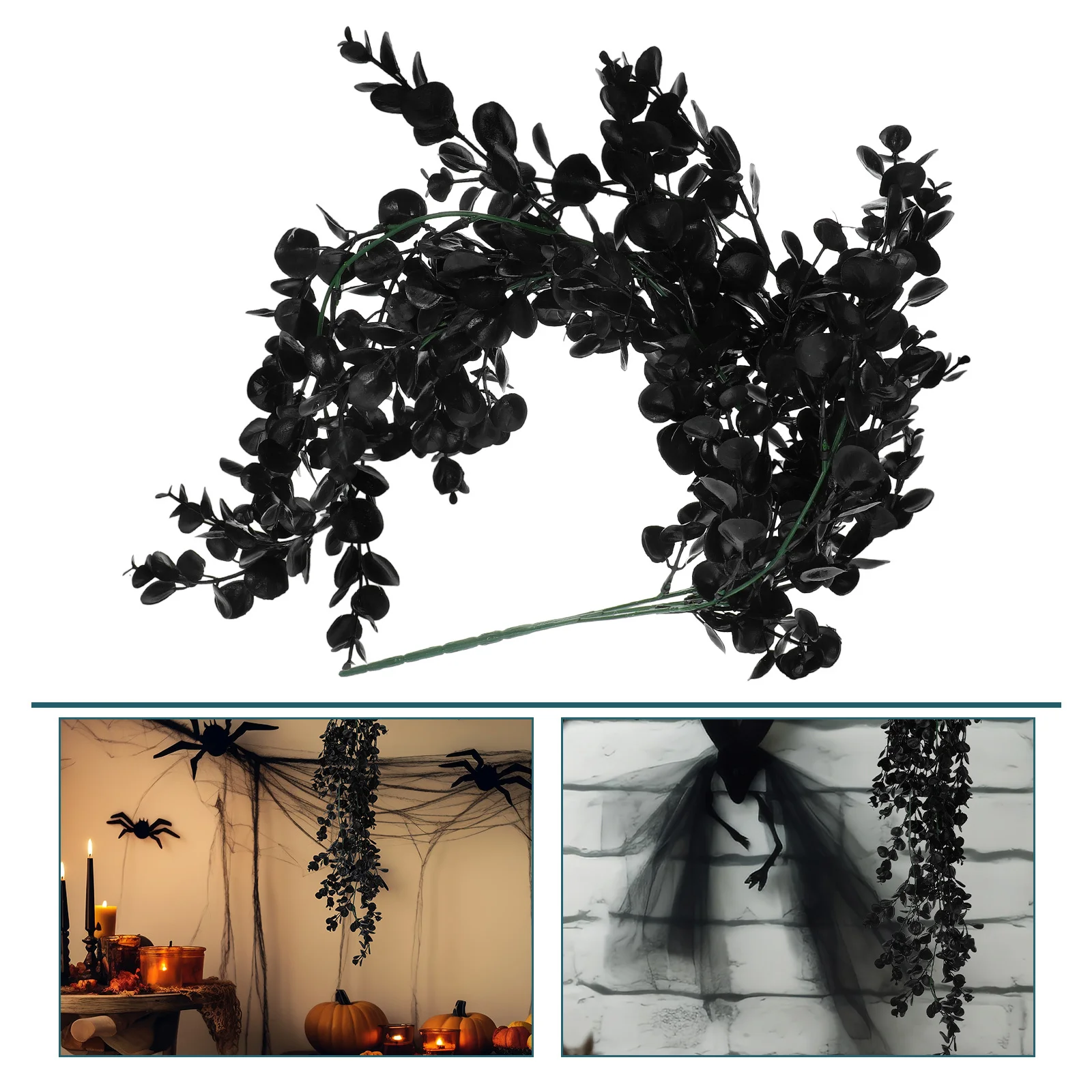 

1pc Black Eucalyptus Hanging Plant Artificial Hanging Plants For Halloween Wall Decor Faux Vines Decorative Fake Plant Stem