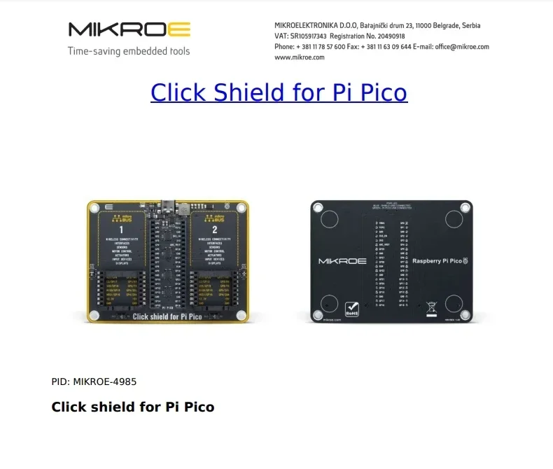 MIKROE-4985 Click Shield for Pi Pico Daughter Cards & OEM Boards