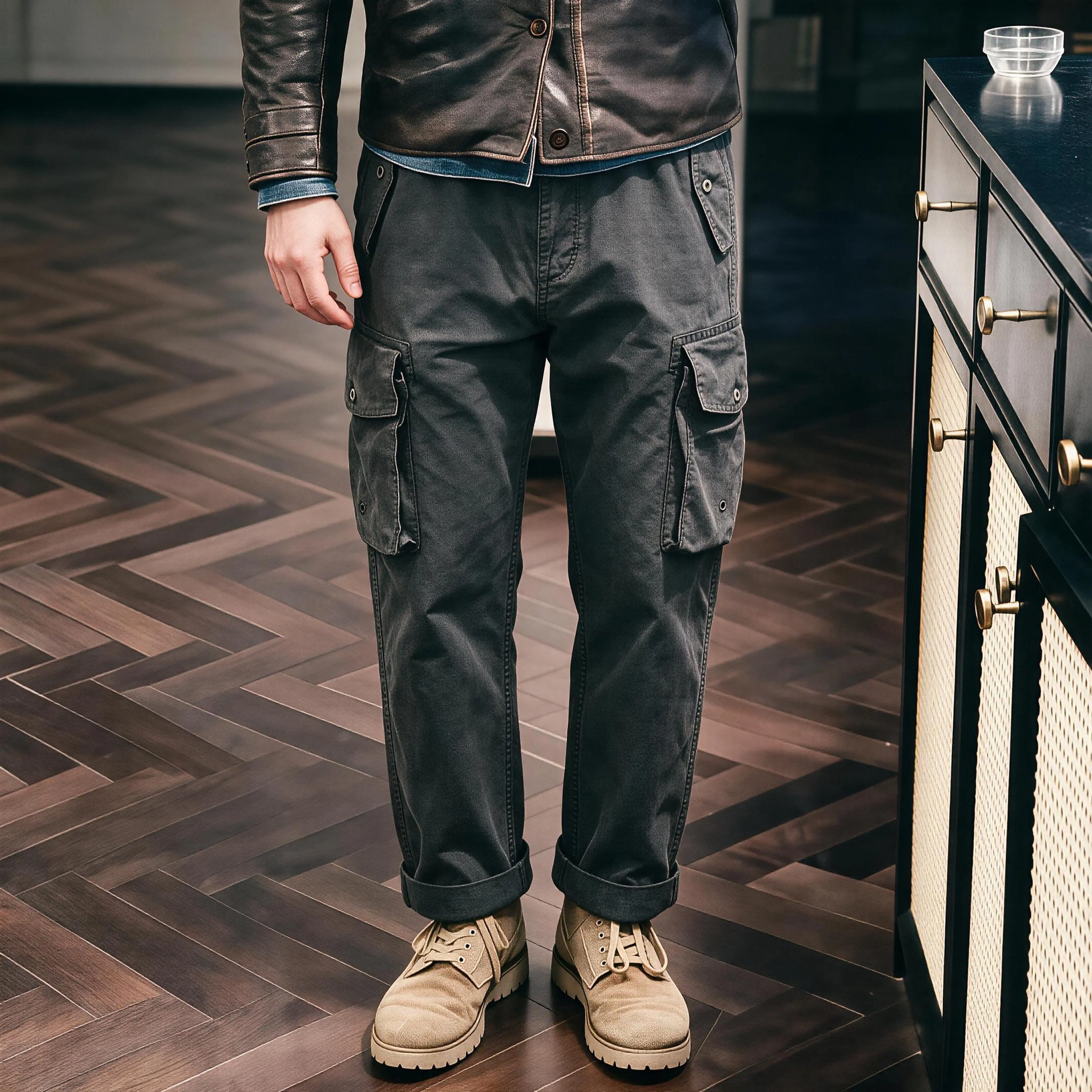 2026 Spring/Autumn New Workwear Cargo Pants for Men American Vintage 100% Loose Straight-Leg Khaki Trousers Trendy & Versatile