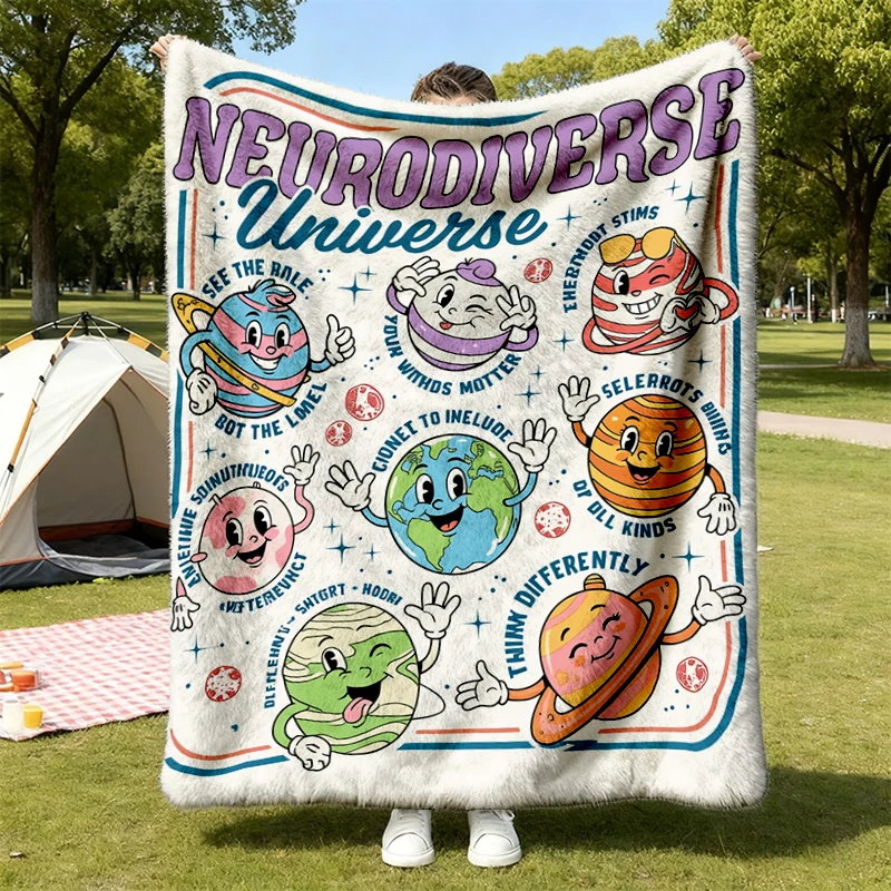 Neurodiverse Universe  Flannel Blanket, Autism Awareness Flannel Throw, Space Neurodiversity Sped