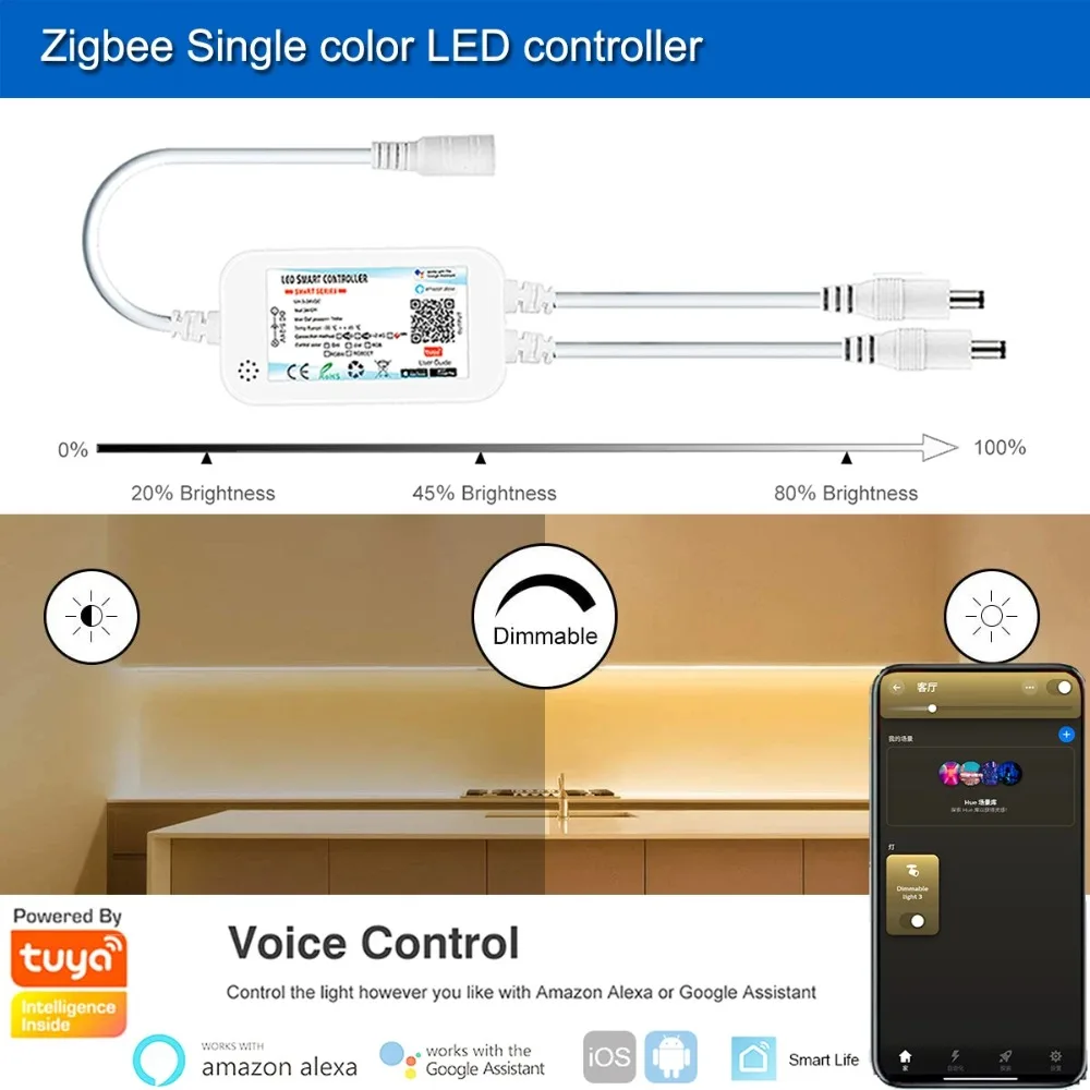 Tuya Zigbee 3.0 COB LED Strip Light 12V 5M 10M Warm White Flexible Dimmable Light 320leds/m Home Decoration for Alexa Google