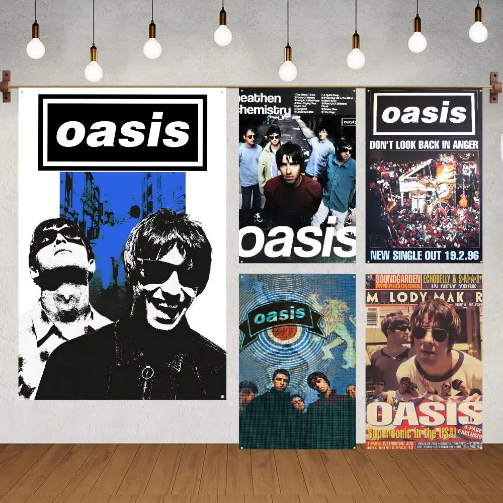 Band Music Rock Oasis Flags for indoor decoration with no edging and four corner rings for easy hanging