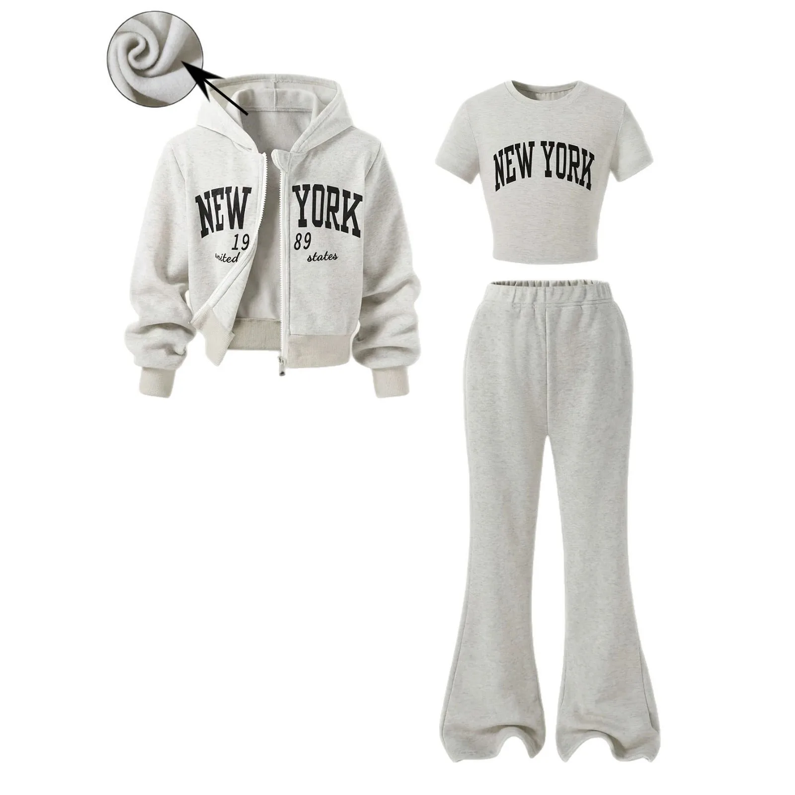 2026 summer girls Children set New York Teenager crop top t shirt +jacket hooded + wide leg long pants tracksuit 4 8 10 14 year