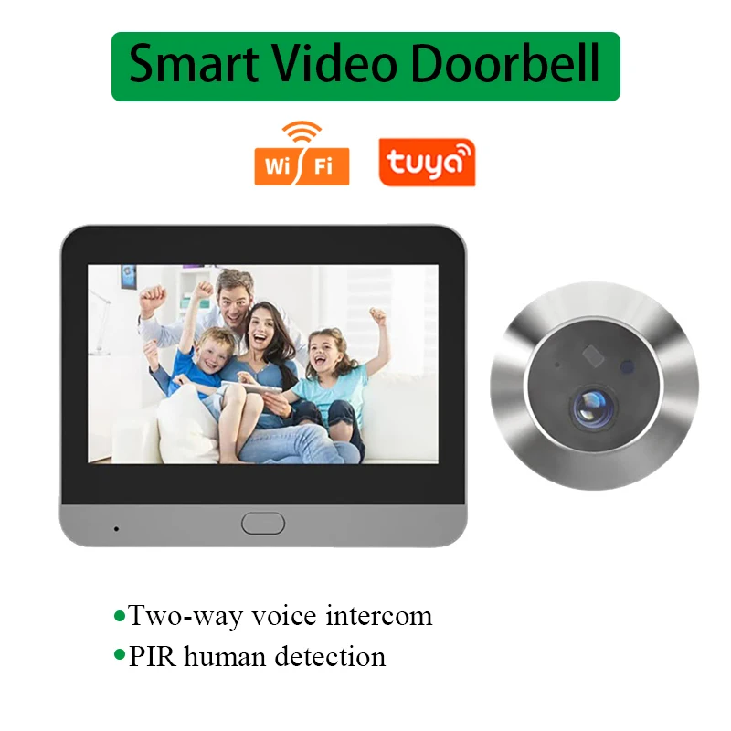4.3 Inch Tuya Wireless Radar Doorbell WiFi Door Peepholes Camera PIR Motion Detection Night Vision 1080P Video Doorbell For Home