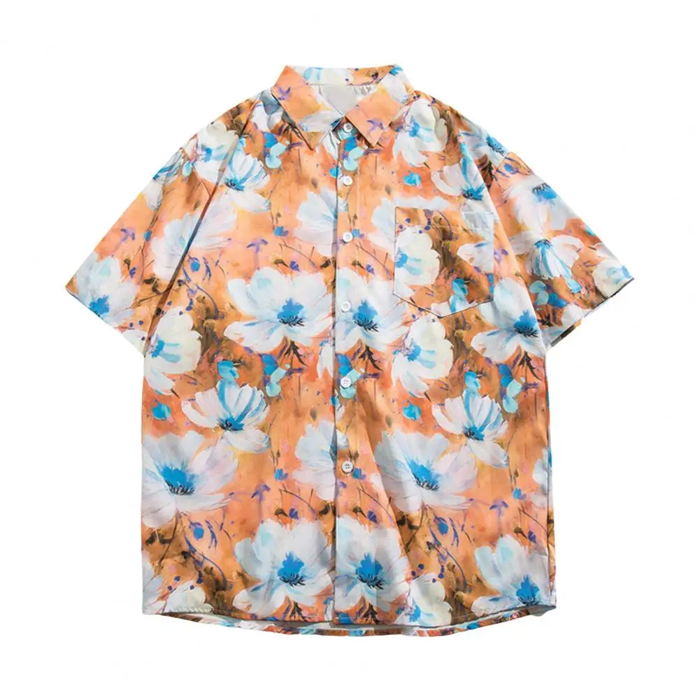 Summer Unisex Shirt Colorful Flower Print Tropical Style Hawaii Loose Single-breasted Turn-down Collar dresses for women