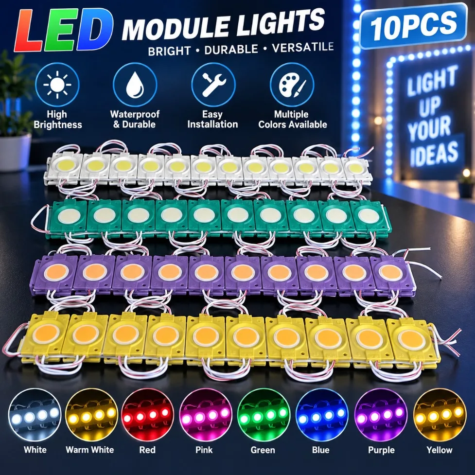 10Pcs DC12V COB LED Module IP65 Waterproof Multicolor Warm White Red Blue Pink for Christmas Decorations Shop Banner Backlight