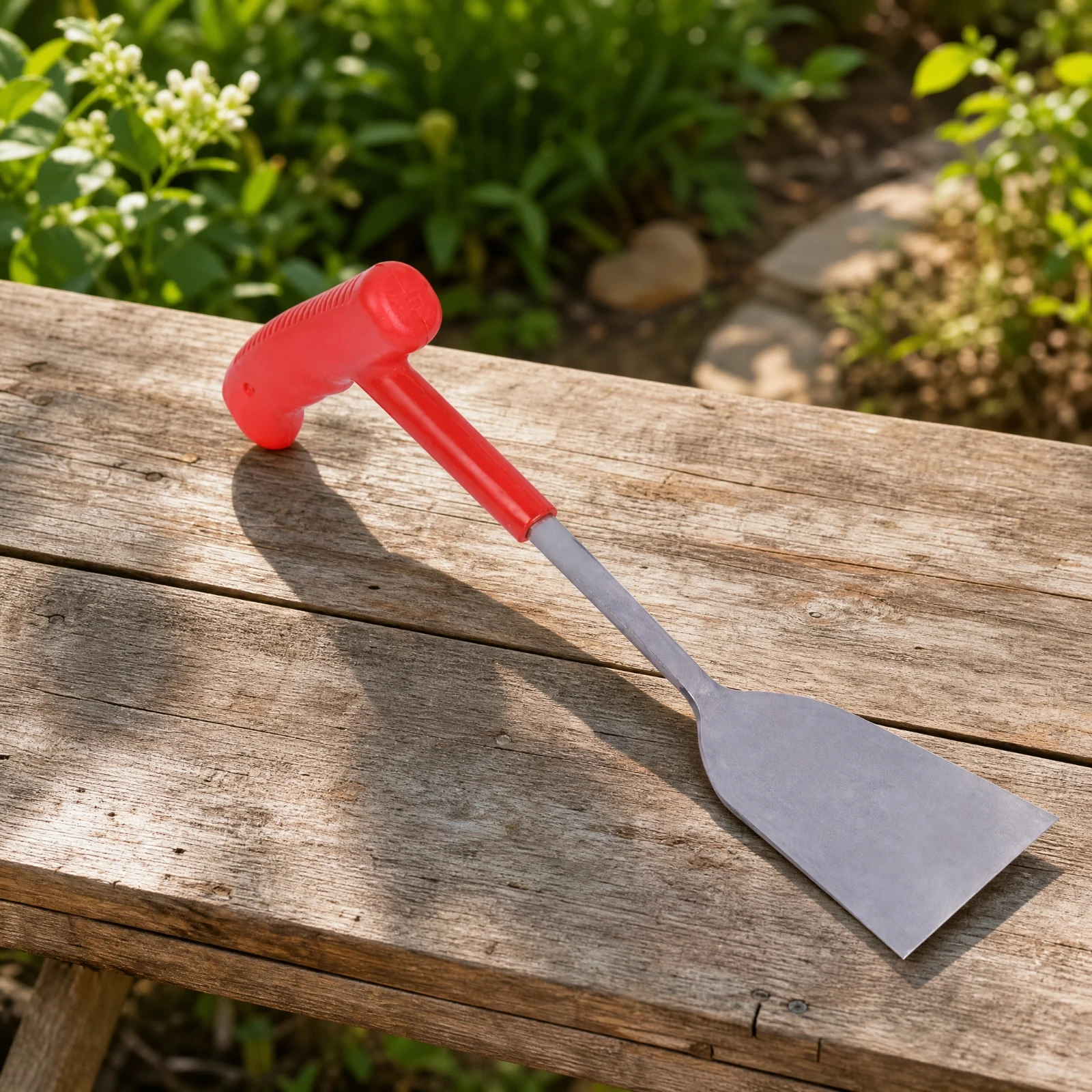 Handheld Gardening Shovel One-Piece Digging Trowel with T-Handle Weeding Hand Tool with Angled Digging Edge Compact