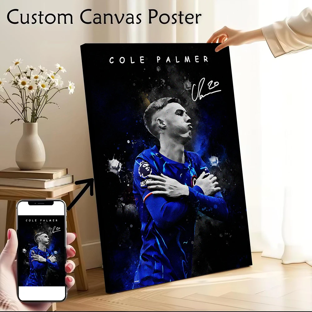 Póster de lienzo de futbolista de Cole Palmer, imágenes personalizables, arte de pared, pintura en lienzo para decoración del baño, decoración interior de la habitación