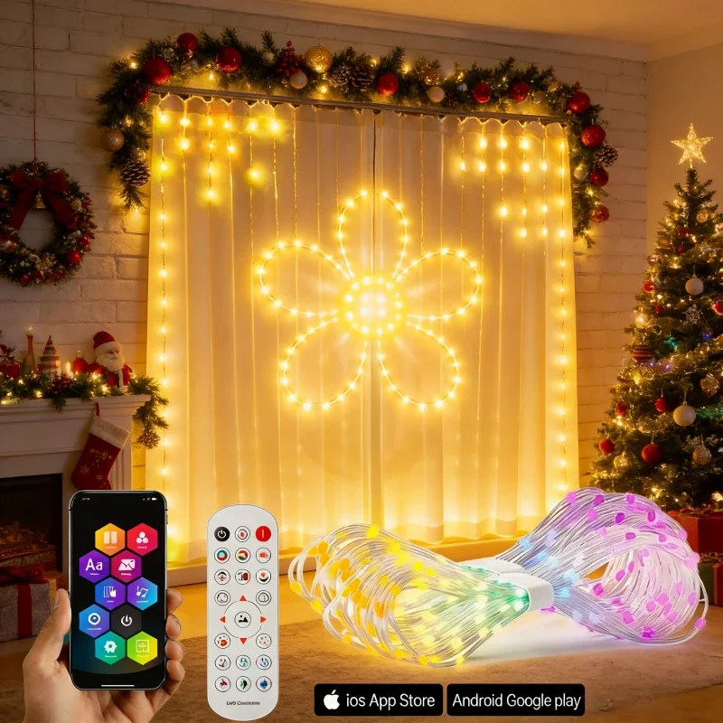 Smart Curtain String Lights LED DIY Pixel Pattern Mood Light with Mobile App Remote for Bedroom Outdoor Wall Decor Party