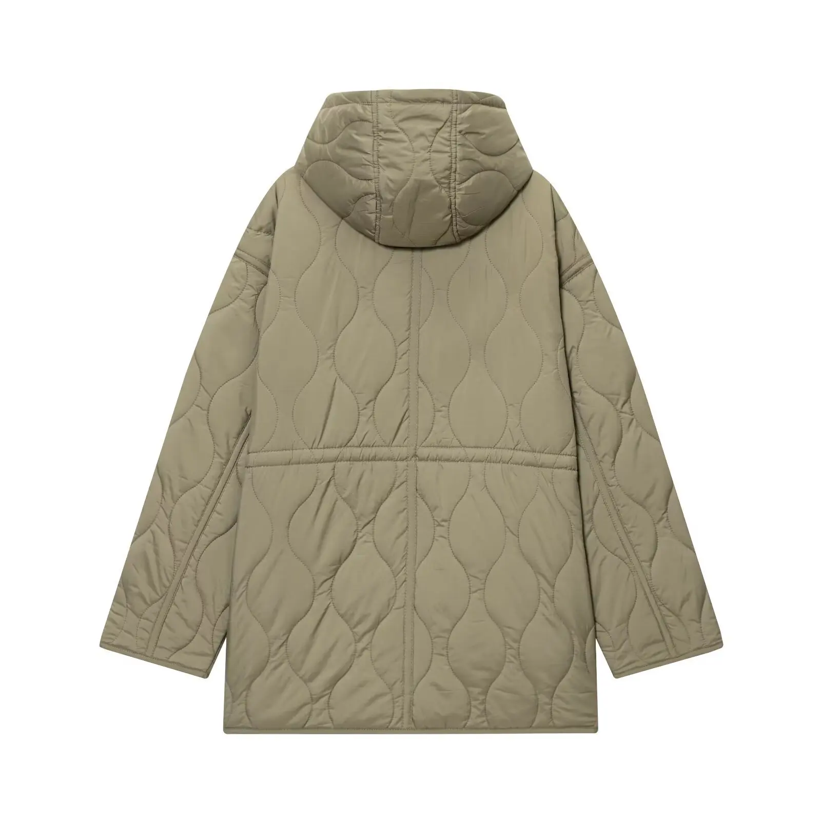 Maxdutti Minimalist Quilted Cotton Parka Coat Jacket Fashionable Casual Hooded Jacket With Drawstring Cinched Waist Coat
