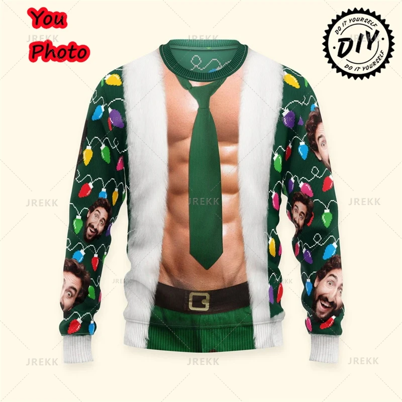 Photos Ugly Christmas Sweaters - Custom Picture Mens Sweater Xmas Merry Christmas Sweatshirts Tops Holiday Crew Neck Sweatshirts