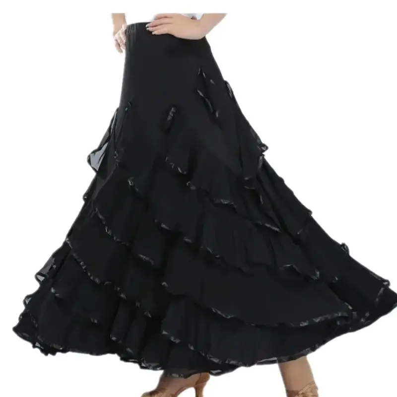 1pcs/lot woman international waltz dancing ruffles long skirt lady solid ballroom dancing skirt