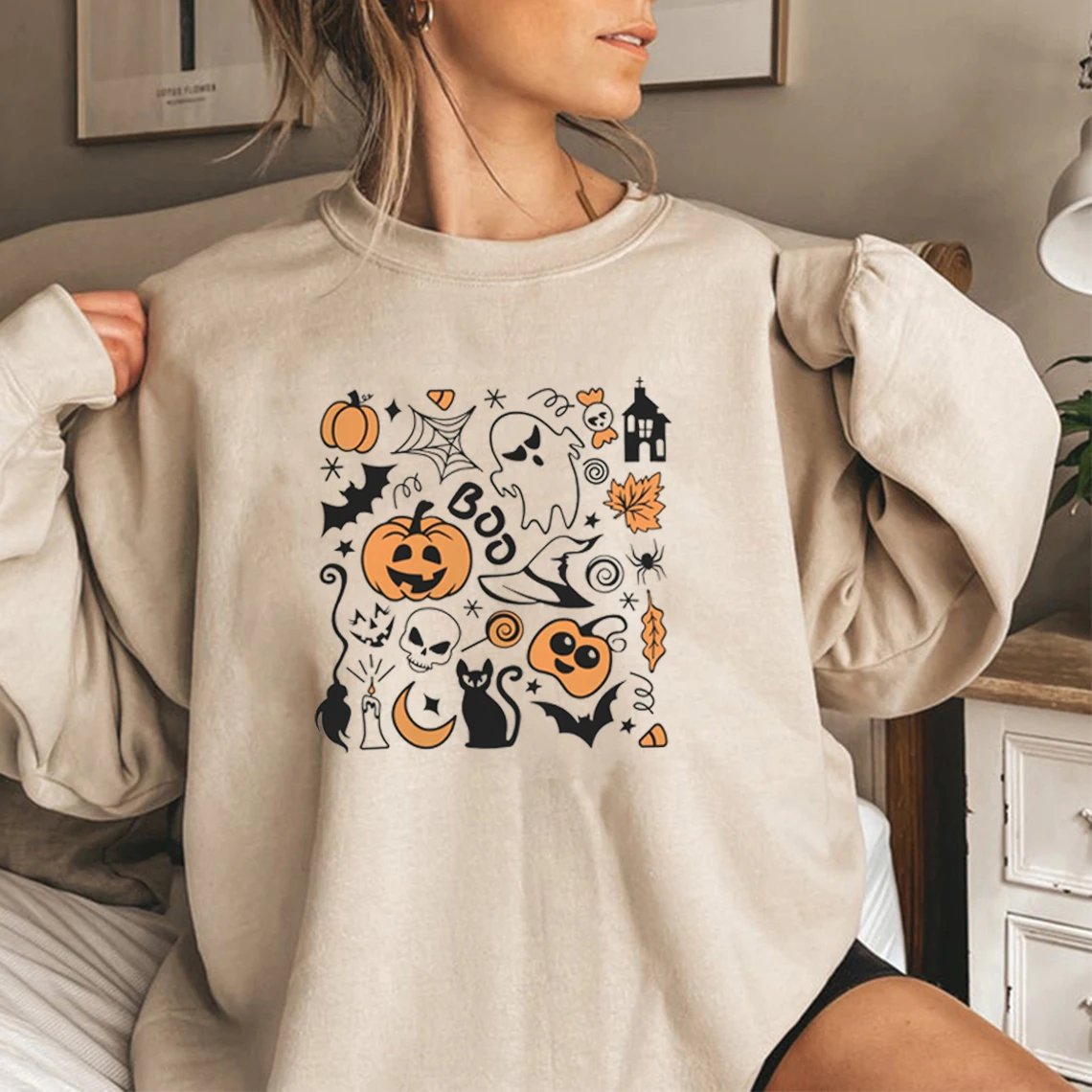 

Vintage Halloween Sweatshirt Women Long Sleeve Crewneck Sweatshirts Pumpkin Halloween Hoodie Fall Sweatshirt Streetwear Pullover