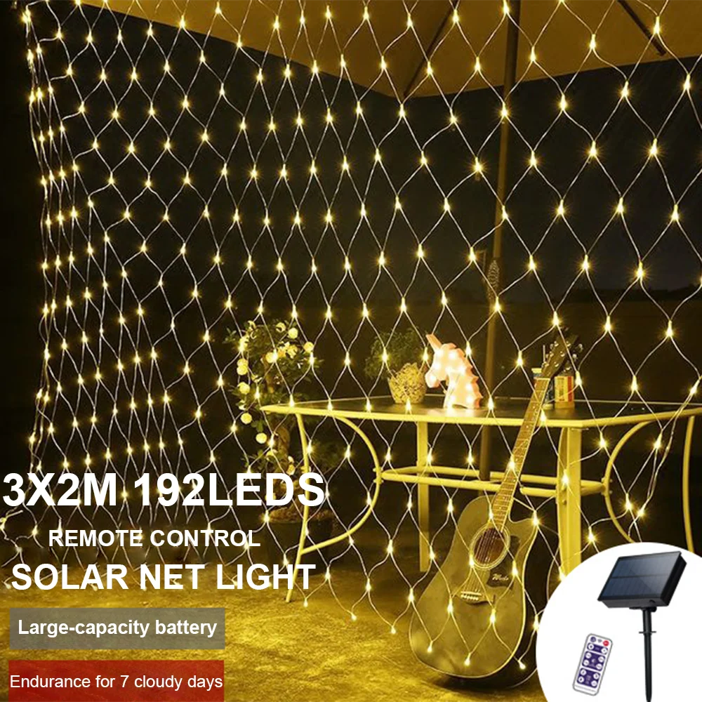 Slimme afstandsbediening Solar LED Outdoor Waterdicht Kerst Halloween Bruiloft Diner Bar Romantische decoratie Groot zonnepaneel Verbeterde batterij met grote capaciteit 3X2 meter Netto licht