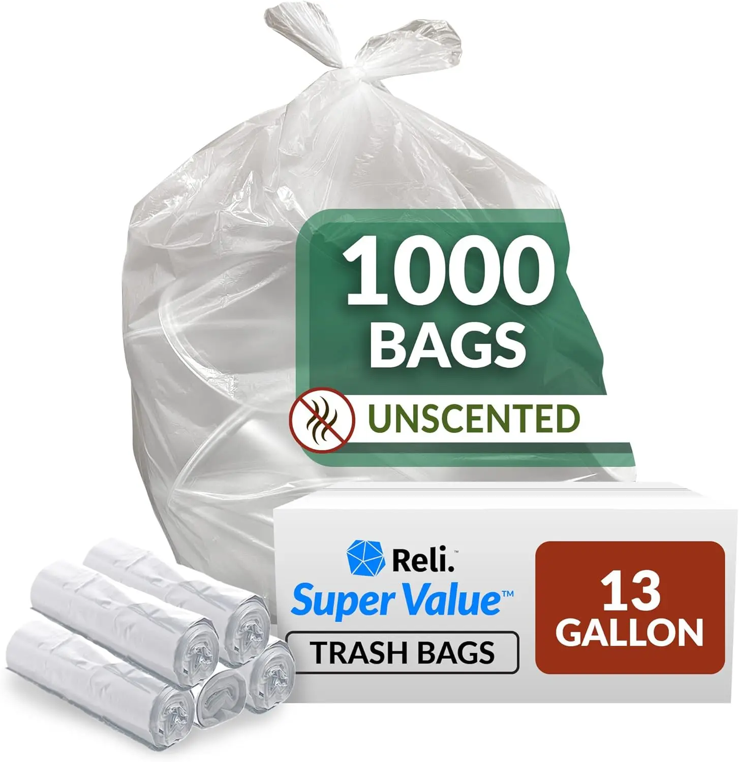 SuperValue 13 Gallon Trash Bags | 1000 Count Bulk | Tall Kitchen | Can Liners | Clear Multi-Use Garbage Bags