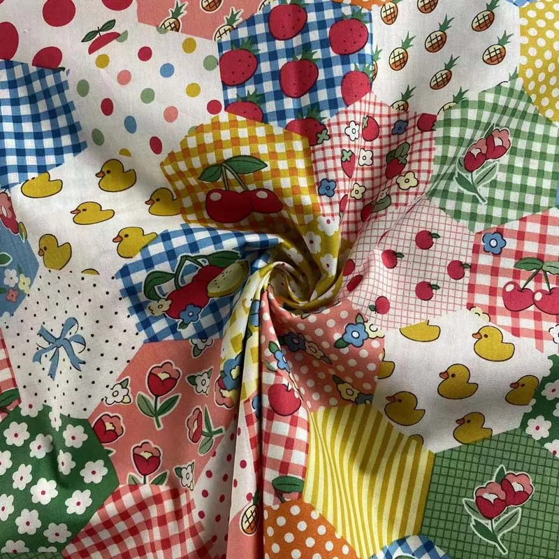 1M/2M/5M 100% Cotton poplin printed small fresh patchwork fabric DIY handmade clothing dress children\'s clothing fabric summer