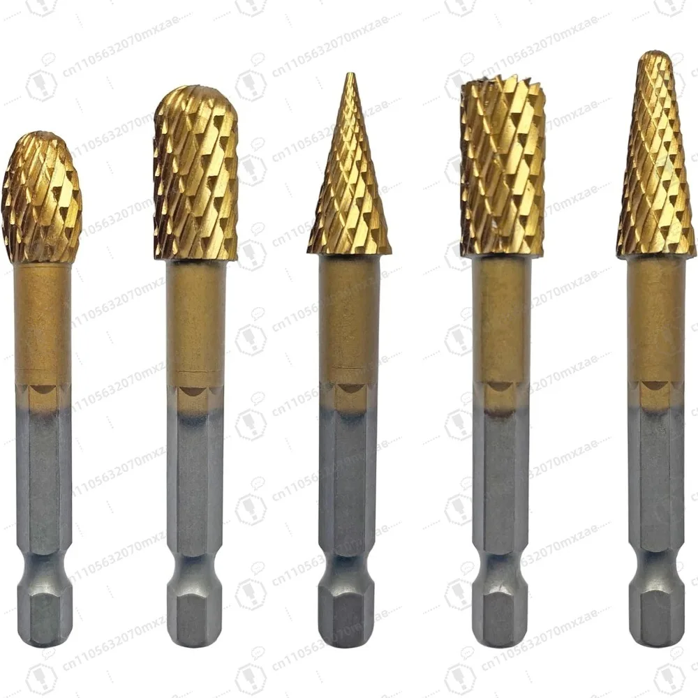 

Precision Carving Burr Set, 5-Piece 1/4" Hex Shank Rasps for Metal/Wood/Plastic Shaping & Deburring Tools