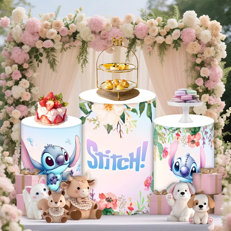 

Lilo and Stitch Cylinder Base Cover Customized Pink Love Baby Christening Photography Backgdrop Children Birthday Party Decorate