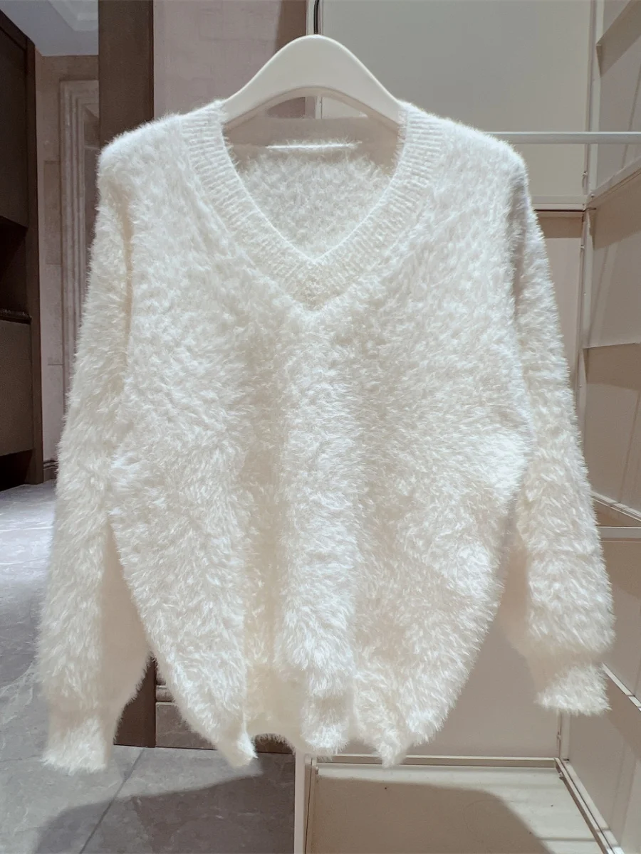 

Вязаный свитер Thiened, мягкий, приятный для кожи, маленький V-образный вырез, универсальный дизайн, удобный в ношении, длинное пальто с высоким воротником Sve