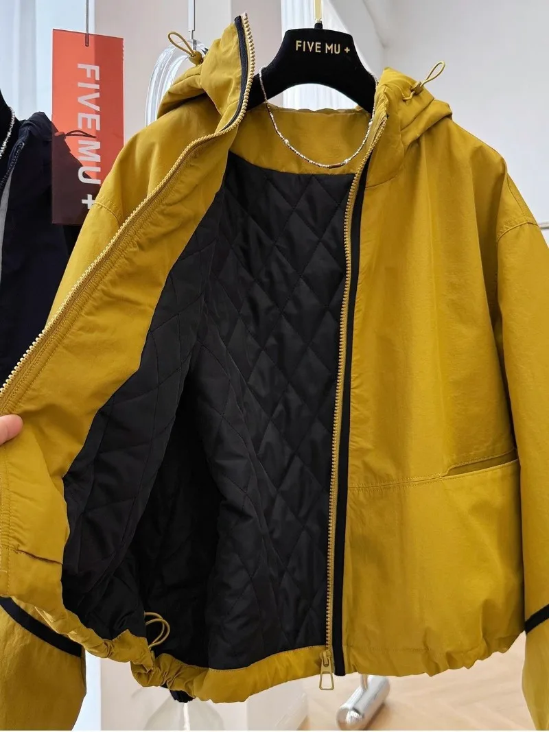 Giacca a vento corta vintage da donna Giacche bomber larghe con cappuccio Trench imbottito invernale Giacca sportiva da esterno Cappotti da donna
