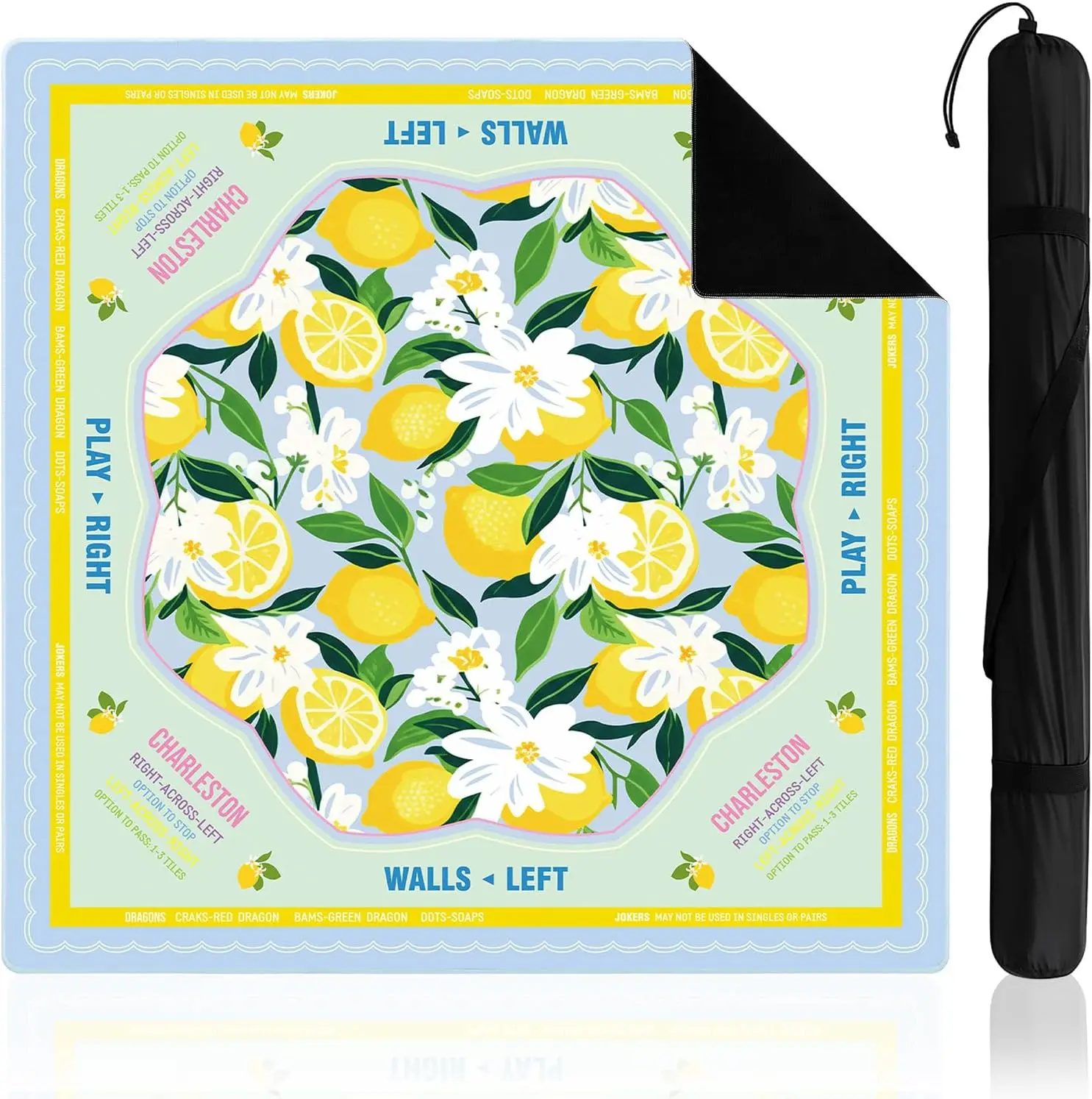 

31.5" American Mahjong Mat with Rules, No Creases, Rolled, Non-Slip Noise Reduction, Carrying Bag, Lemon Design