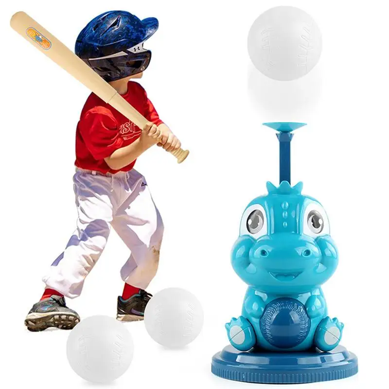 Kids Pitching Machine Blue Cartoon Dinosaur Shaped Baseball Popper Fun Indoor Outdoor Portable Baseball Sport Toy for child